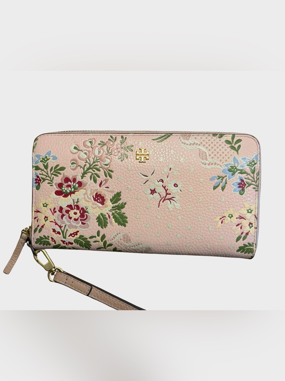 Tory Burch Emerson Pink Sugar Berry Floral Print Zip Continental Wristlet Wallet